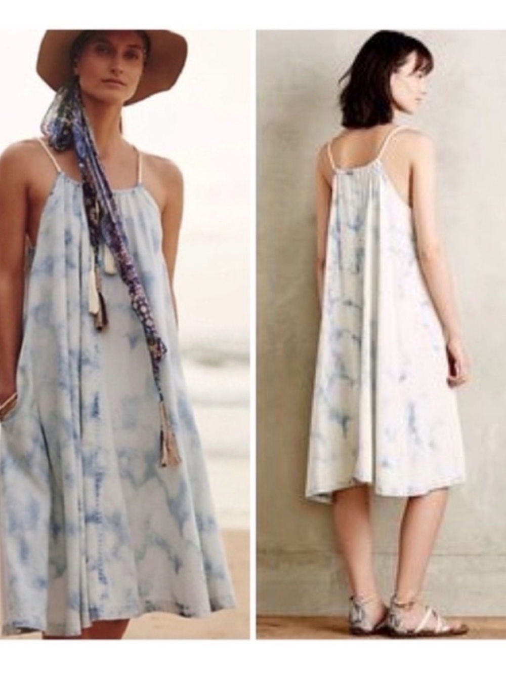 Anthropologie Holding Horses Chambray Tie Dye Swing Dress